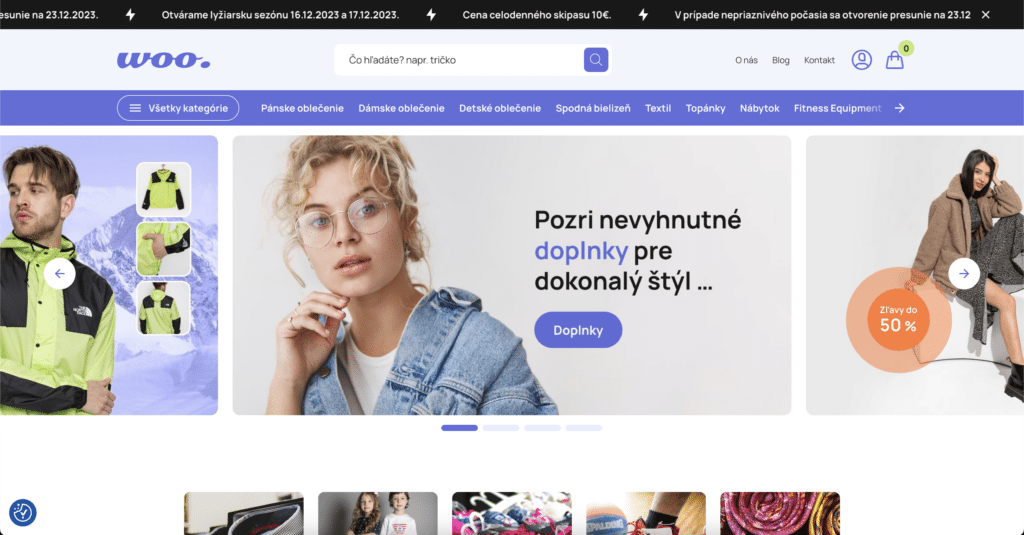 E-Shop zobrazenie domovskej stránky