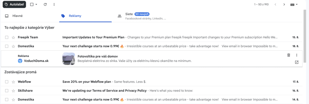 Gmail reklama pomocou Google Ads